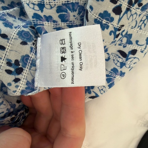 Veronica Beard White and Blue Floral print Mock neck Ruffle Blouse - Picture 11 of 12